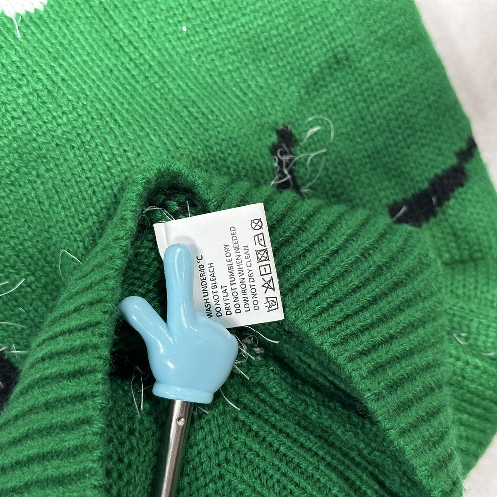 Women's Christmas Snowman Sweater Sz Small Green Buffalo Plaid 3D Pom Pom - Picture 5 of 9